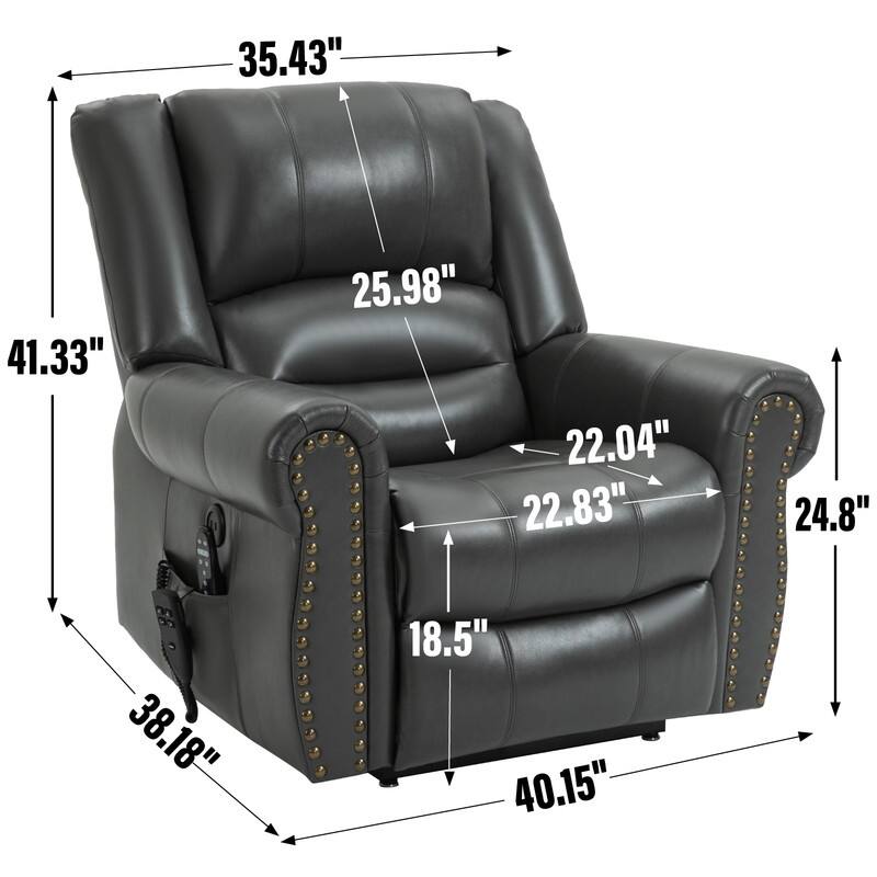 Power Lift Recliner Chair with Heat Massage - Dual Motor Heavy Duty, Faux Leather, 350 lbs Capacity