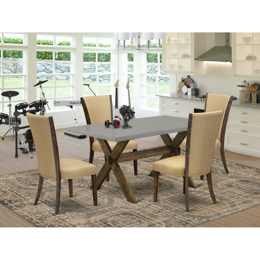 HomeStock 5-Piece Natural Oak Finish Solid Wood Top Dining table with 4 Chairs