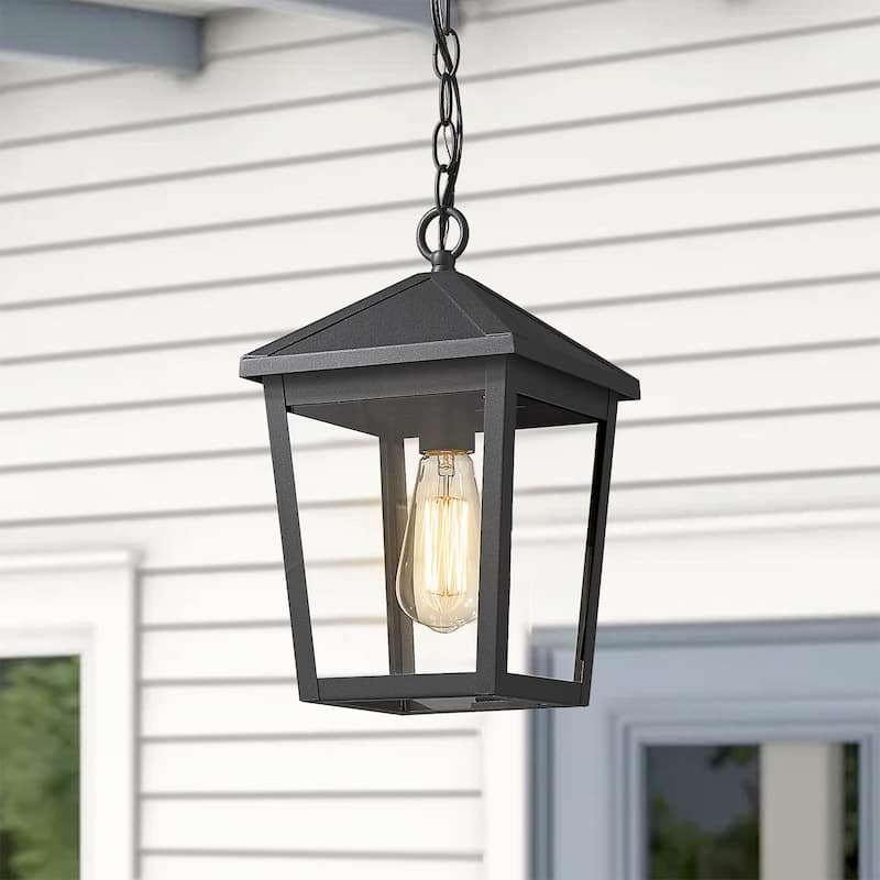 Outdoor Pendant Light With Black Finish - 7.9"L x 7.9"W x 13.3"H