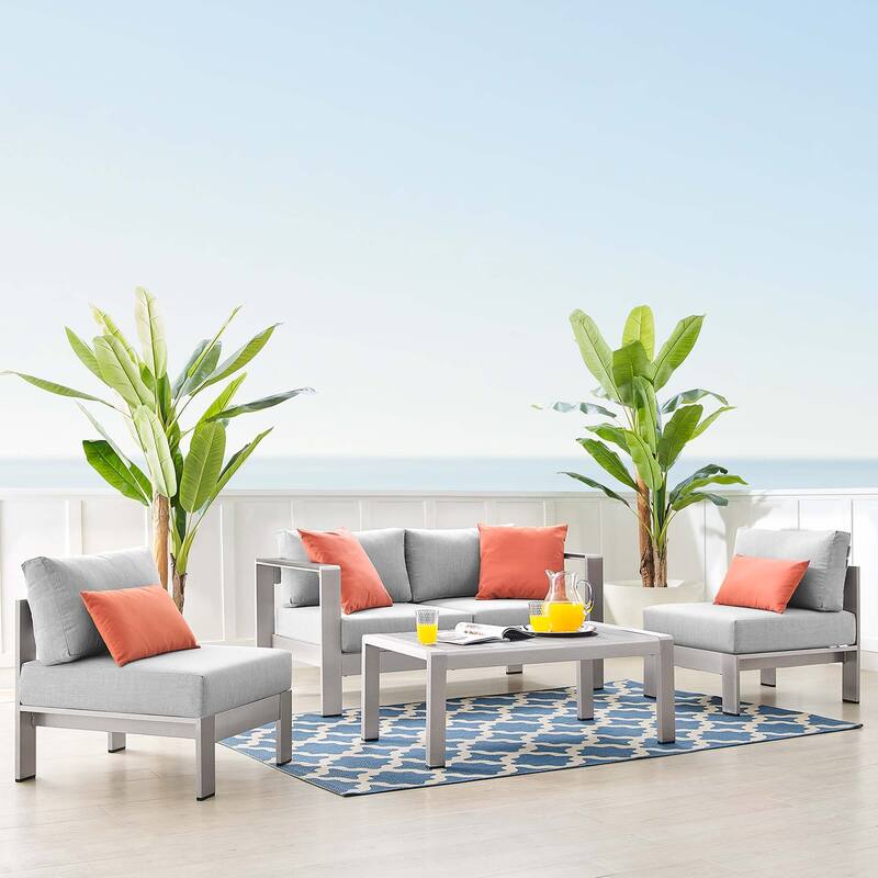 Shore Sunbrella Outdoor Patio Aluminum 4 Piece Set - Silver Gray
