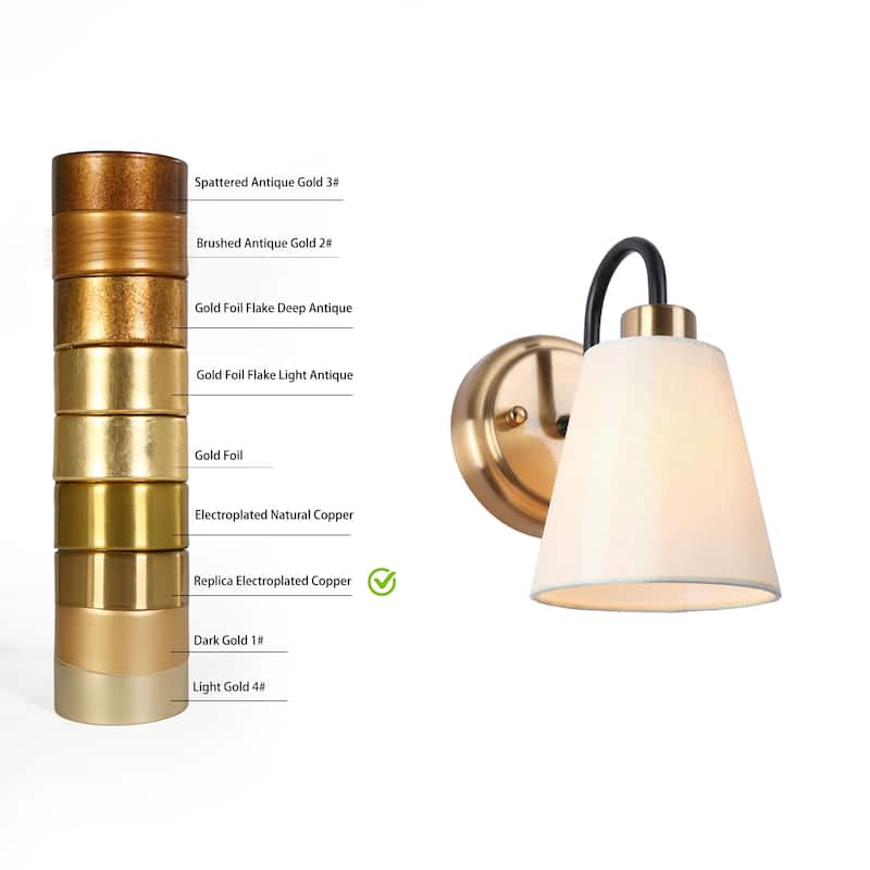 Mid-Century Modern 1-Light Black Gold Wall Sconce Fabric Bathroom Vanity Lights - L 4.9" x W 7.1" x H 8.3"