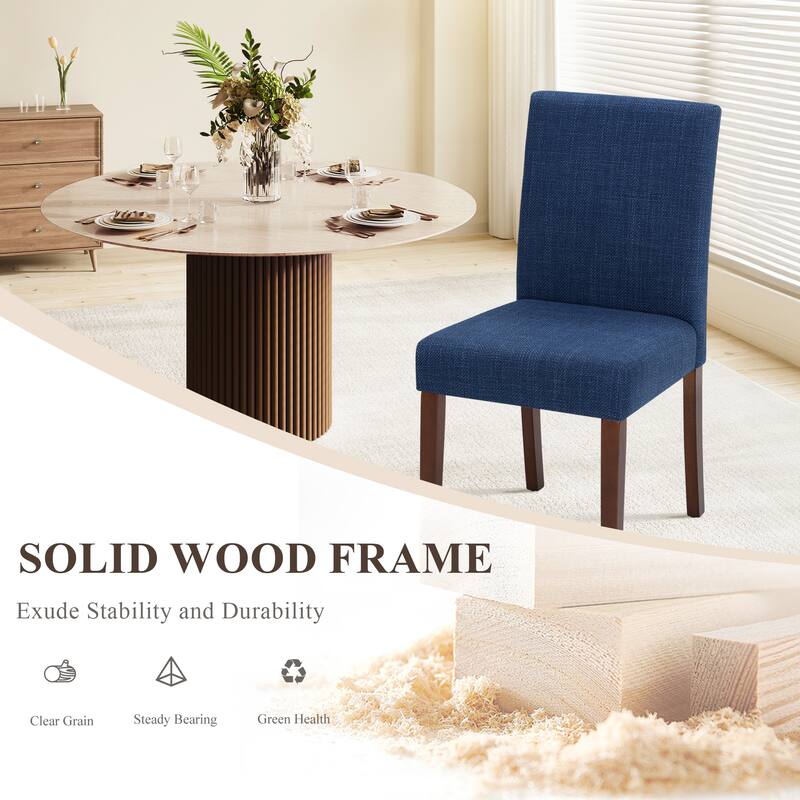 Set of 2 Modern Fabric Dining Chairs, Beige Upholstered Side Chairs with Wood Legs for Farmhouse