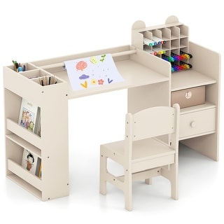 Gymax Kids Art Table & Chair Set w/Detachable Paper Roll Holder &