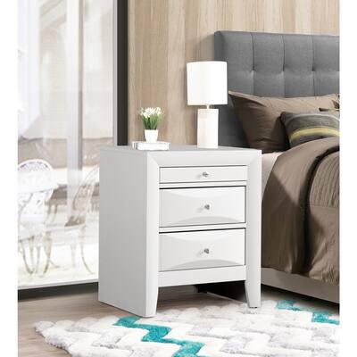 White Nightstand 28x23x17 with Three Spacious Drawers, Modern Bedside Table for Bedroom Storage and Stylish Organization