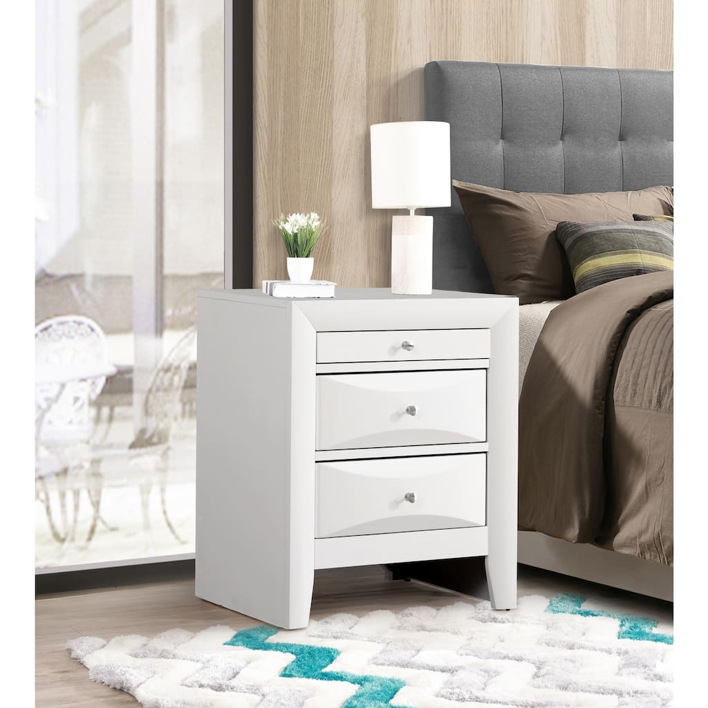 White Nightstand 28x23x17 with Three Spacious Drawers, Modern Bedside Table for Bedroom Storage and Stylish Organization
