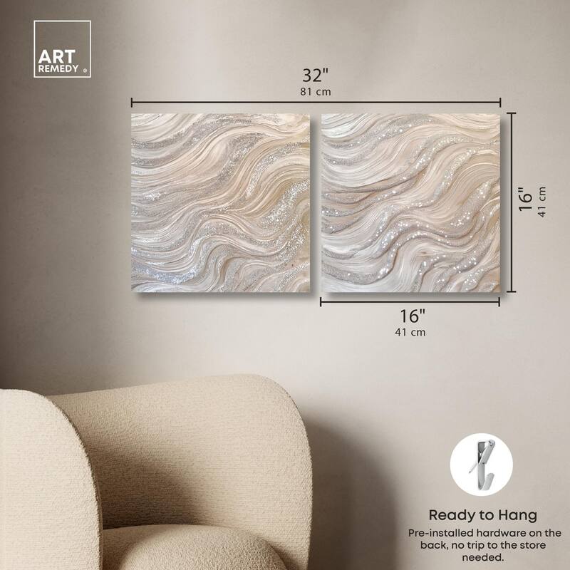 Silver Waves Set Canvas Set of 2 by Art Remedy, Gallery Wrapped