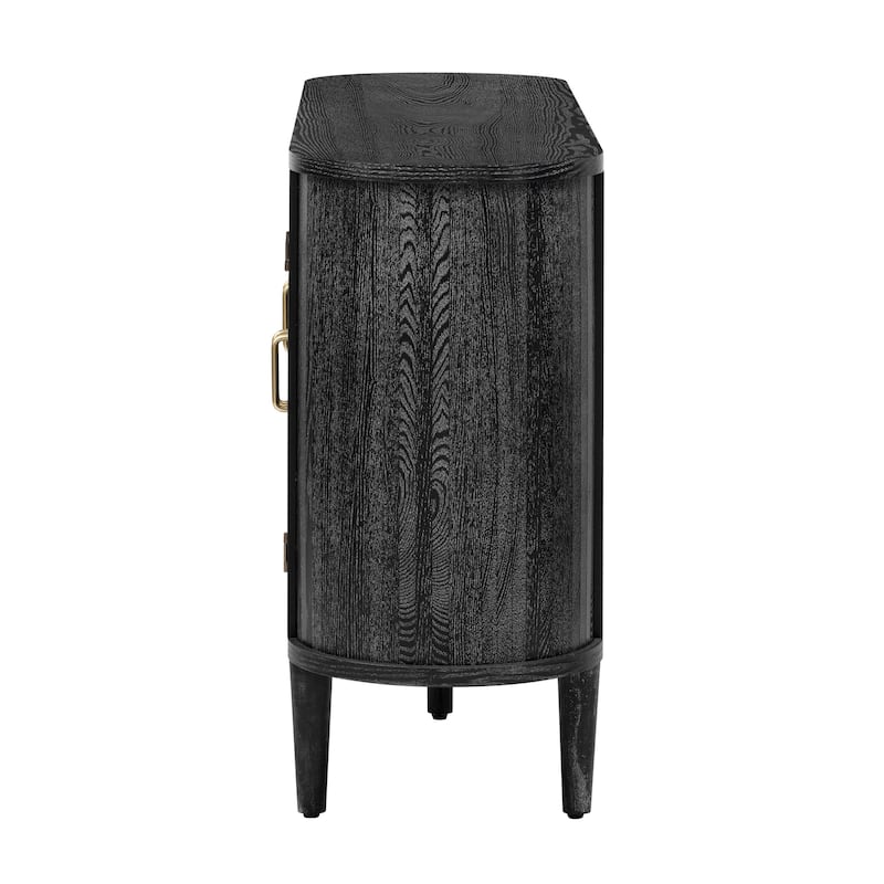 Anmytek Curved Glass Door Sideboard with Gold Handles Dark Wood Farmhouse Buffet Console