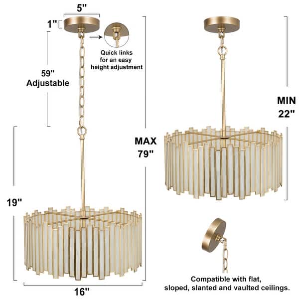 dimension image slide 2 of 3, Tifany Modern Gold 4-Light Drum Chandelier Colored Glass Lights for Kitchen Island Bedroom