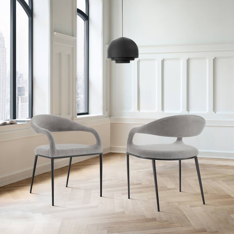 Morgan Upholstered Barrel Back Dining Chairs - Set of 2 - Light Gray & Black