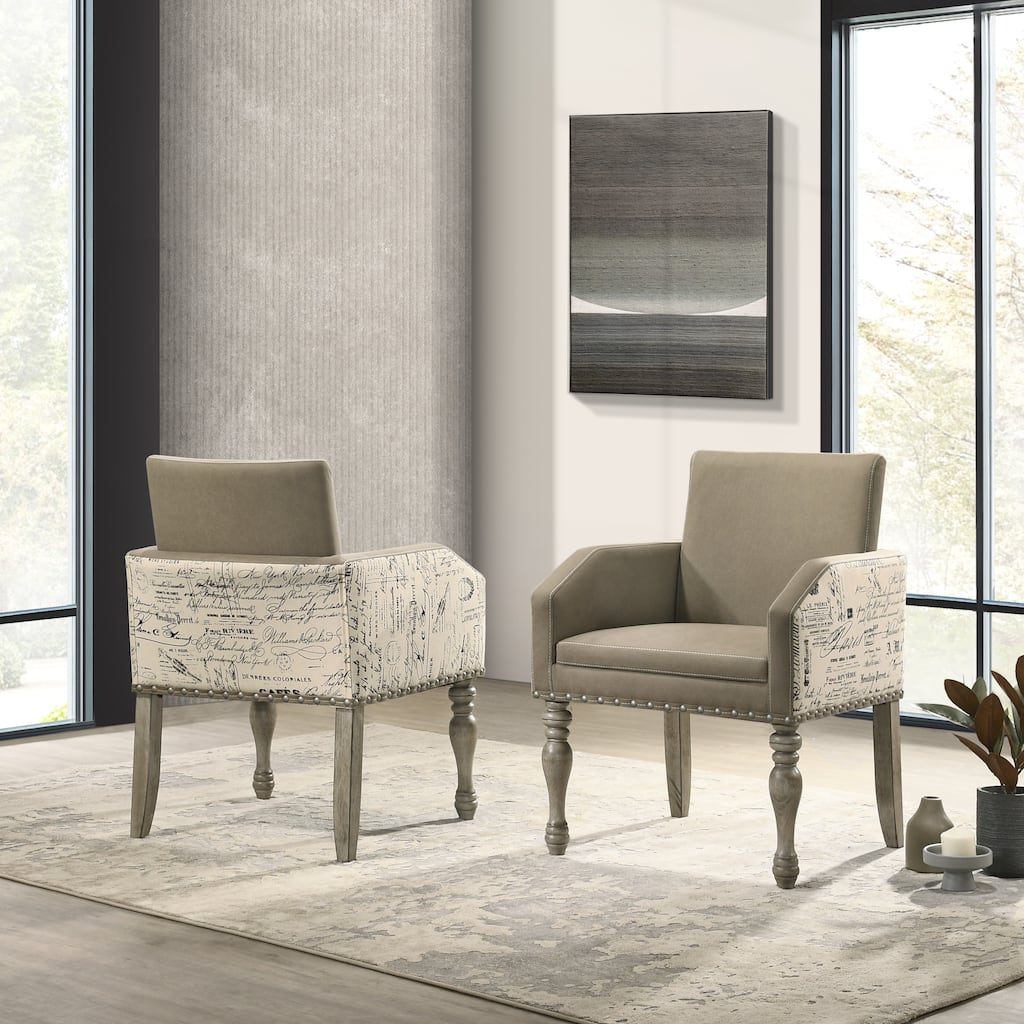 Roundhill Furniture Birmingham Brown Microfiber Script-printed Armchair (Set of 2)