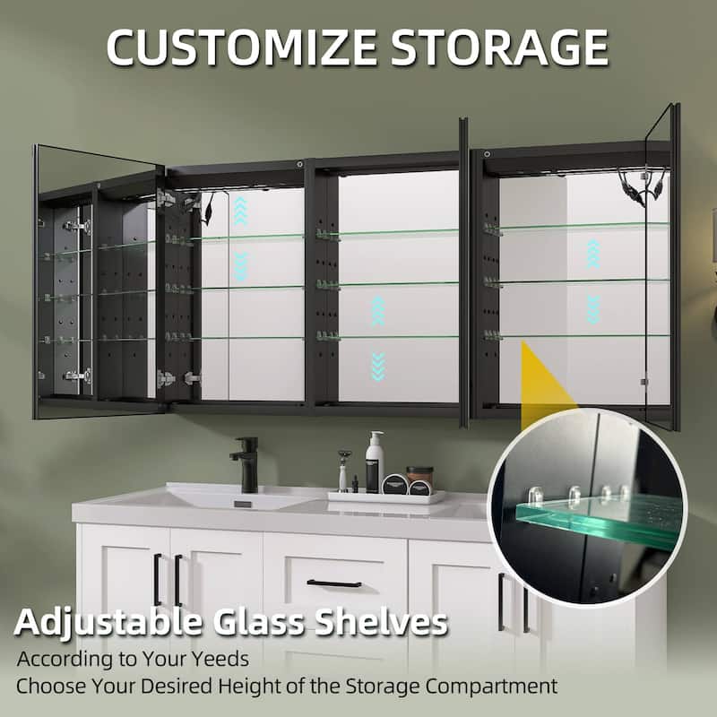 60'' W 30'' H Recessed Frameless Medicine Cabinet Mirror 9 Adjustable
