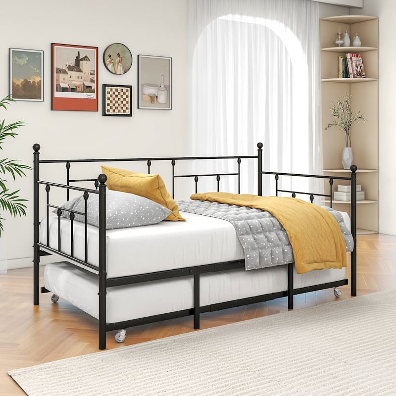 Twin Size Black Metal Daybed with Trundle
