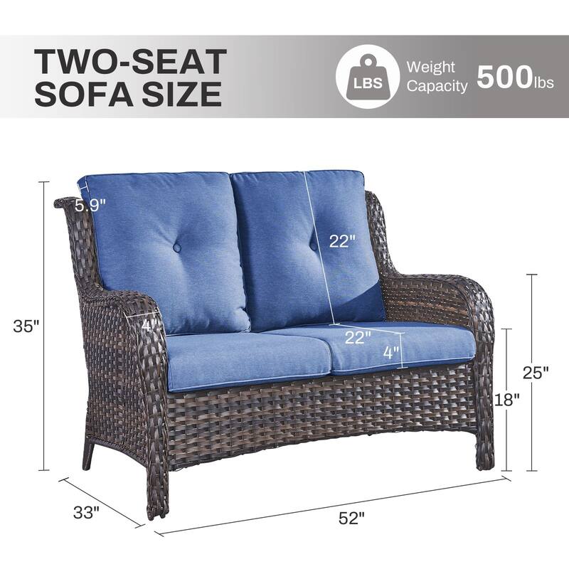 Gymojoy 2-Piece Outdoor Wicker Patio Furniture with Loveseat, Rattan Coversation Set with Water Resistant Thick Cushions