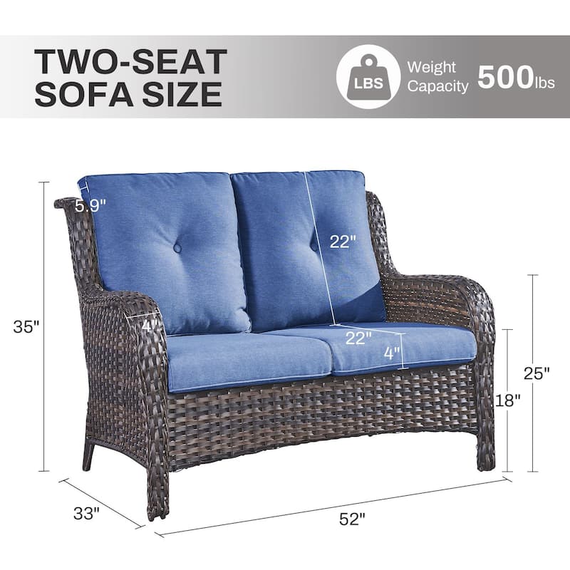 Gymojoy 3-Piece Outdoor Wicker Patio Furniture with Loveseat, Rattan Coversation Set with Water Resistant Thick Cushions