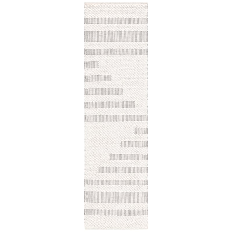 SAFAVIEH Handmade Natura Besjana Rustic Stripe Wool Rug - 2'3" x 8' Runner - Ivory/Grey