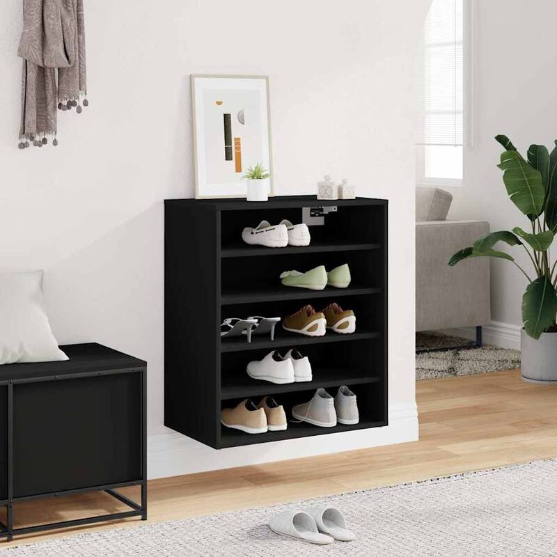 vidaXL Shoe Cabinet Black Engineered Wood Medium Storage Shoe Cabinet