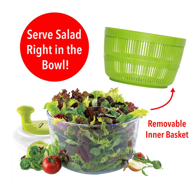 Brentwood 5 Quart Salad Spinner with Serving Bowl in Green - 5 Quart