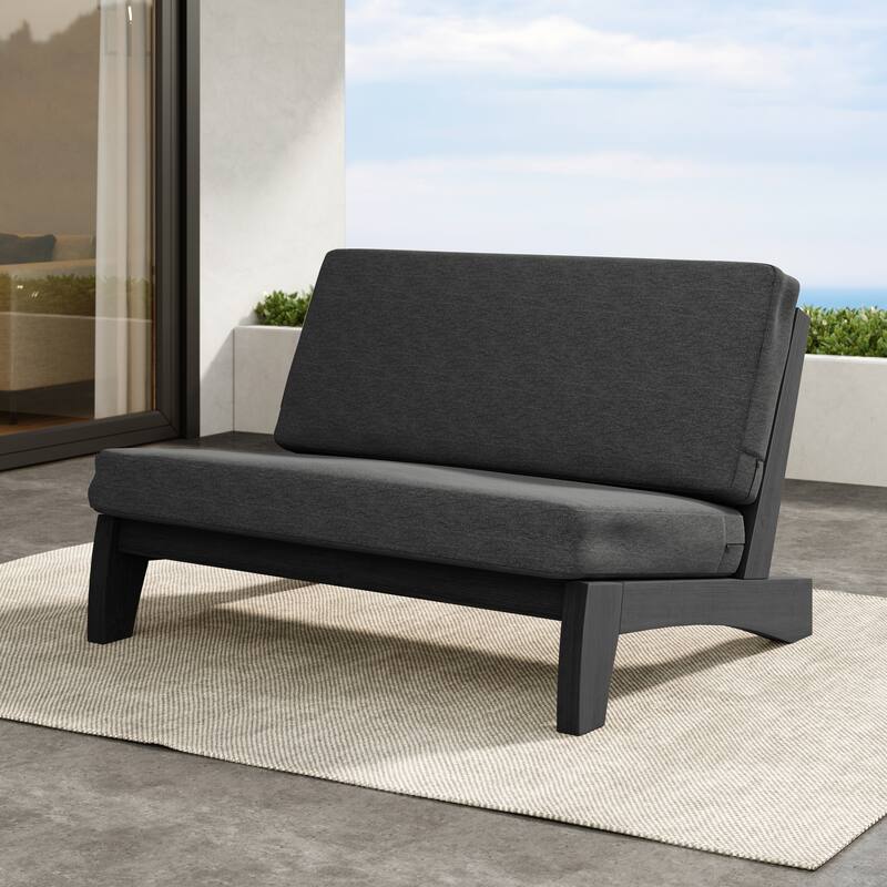 Outdoor Teak Wood Waterproof Armless Chair Loveseat with Cushions - LOVESEAT WHOLE CUSHION - Dark Gray/Loveseat Whole