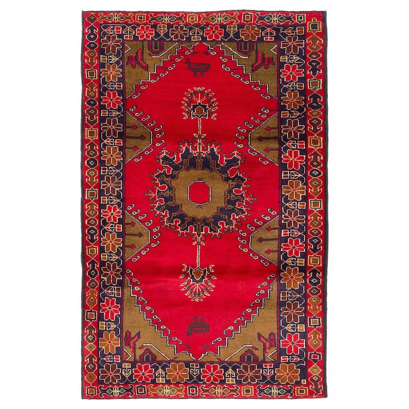 Teimani Red Rug 3'2" x 5'1" - 3'2 x 5'1 - Red - 3'2 x 5'1