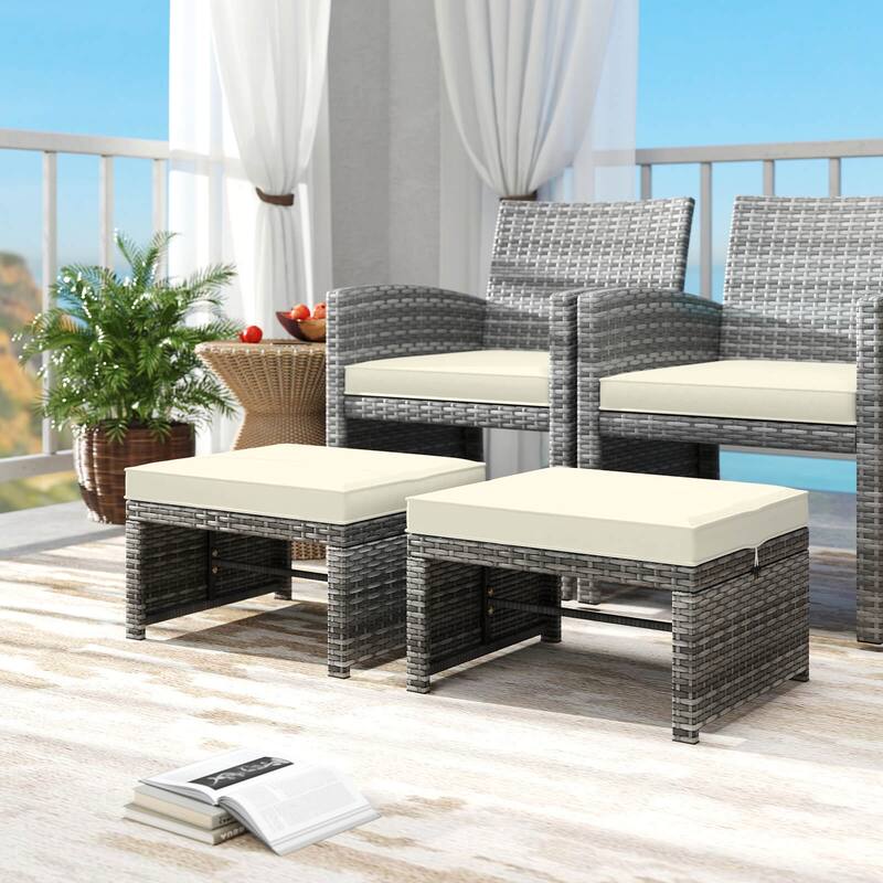Costway Patio Ottomans Set of 2 PE Rattan Footstools with Removable - See Details