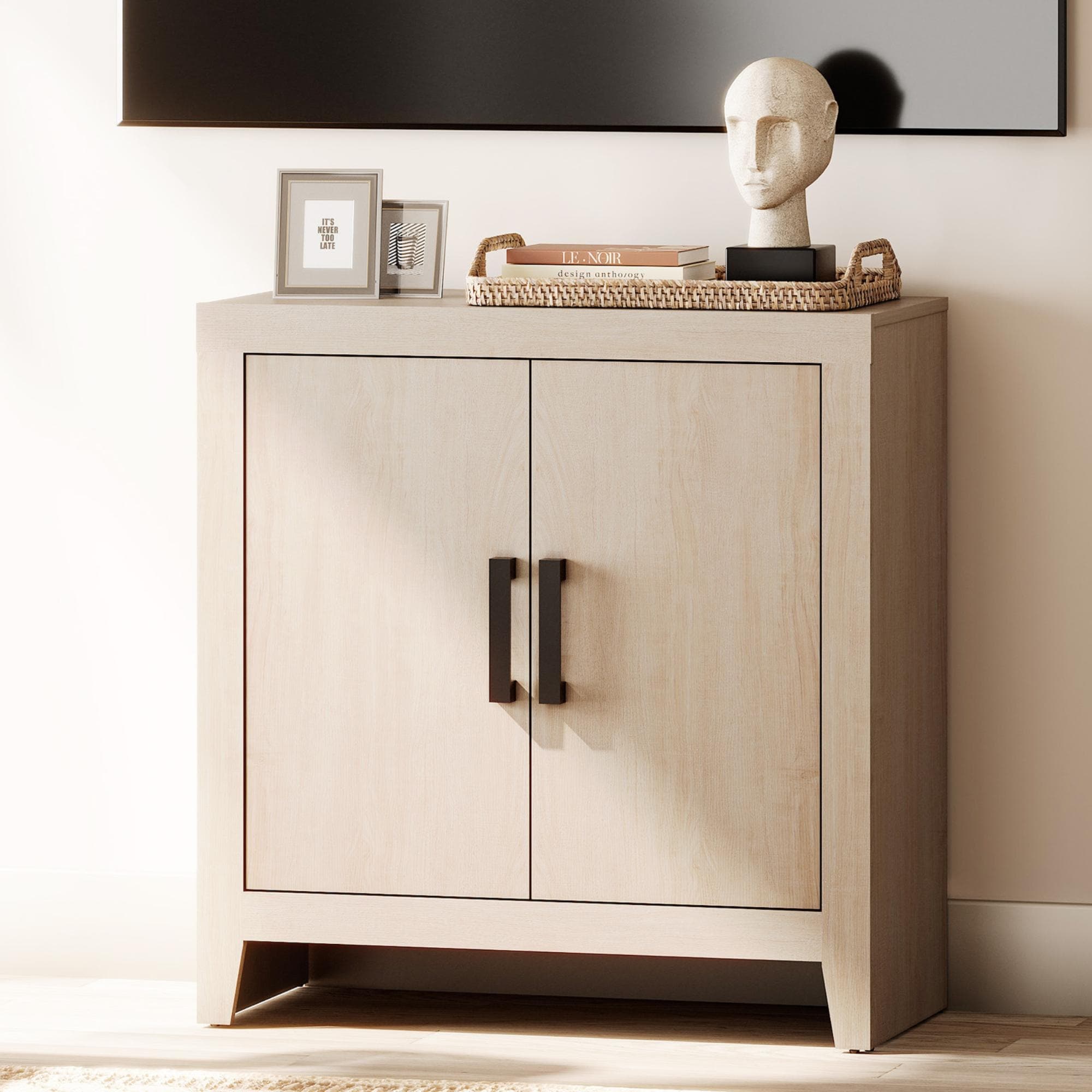 WAMPAT Modern Farmhouse Entertainment Center with Storage Door & Adjustable Shelf