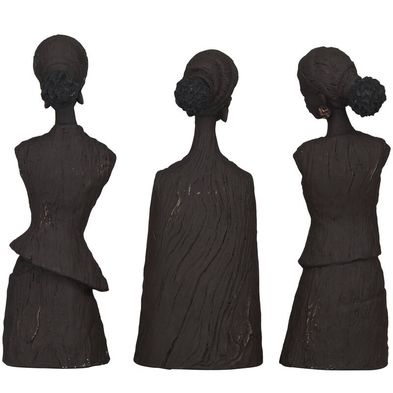 Polystone Woman African Sculpture - Set of 3 Dark Gray - Roche River Decor - 4"W x 4"L x 13"H