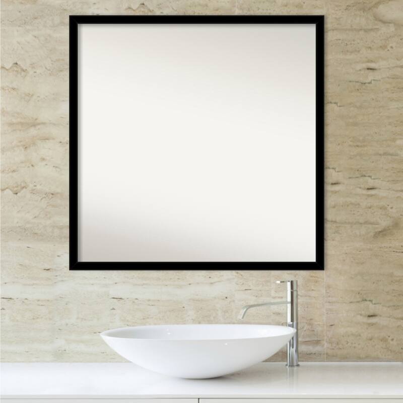 Non-Beveled Bathroom Wall Mirror - Jet Black Frame