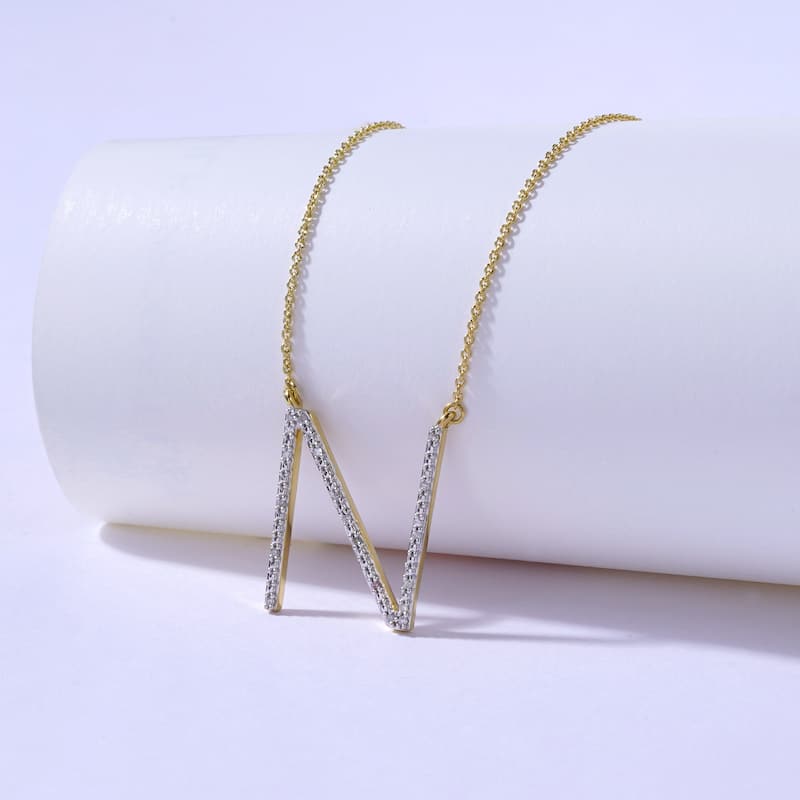 1/20ct TDW Diamond Classic Initial Pendant Necklace in Silver for Women - N - Yellow