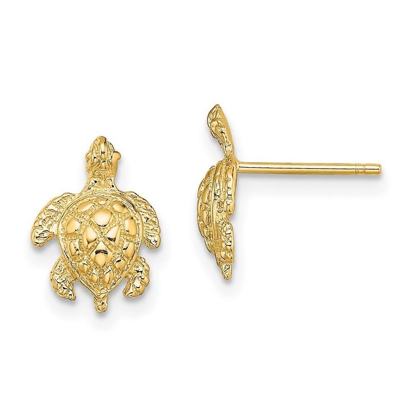 Curata 14k Yellow Gold Sea Turtle Post Earrings - 11.45x8.4mm