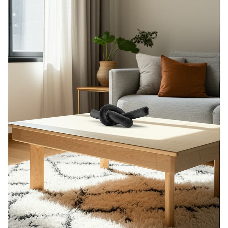 Pottery Cement Decorative Object Knot Home Office Display - 5" Black - 11" x 4.75" x 4.75"