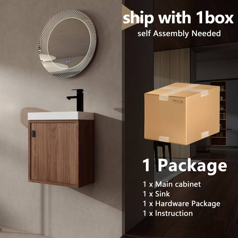 GDFStudio - Helsinki 18.5" Modern Wall-Mounted Bathroom Vanity Set with Resin Sink, Soft Closing Door & Antirust Hardware