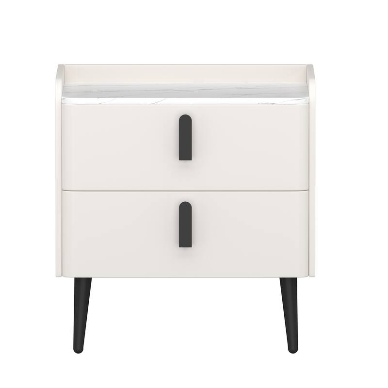 Nightstands Set of 2: 2-Drawer Marble-Pattern Top Modern Bedside/End Table - White