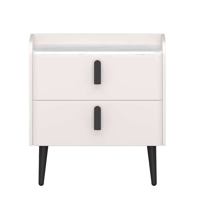 Roomfitters Modern Nightstand with 2 Drawers and Marble-Pattern Top, Bedside or End Table for Bedroom and Living Room