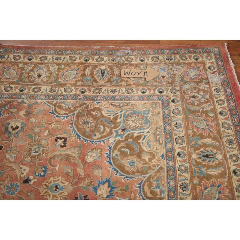 Hand Knotted Oriental 100% Wool Carpet Traditional Floral Pink Mashad Area Rug - 9' 6'' X 6' 3''