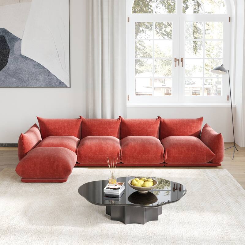 Modular Sectional Sofa Chenille Fabric Sofa with Ottoman - Orange