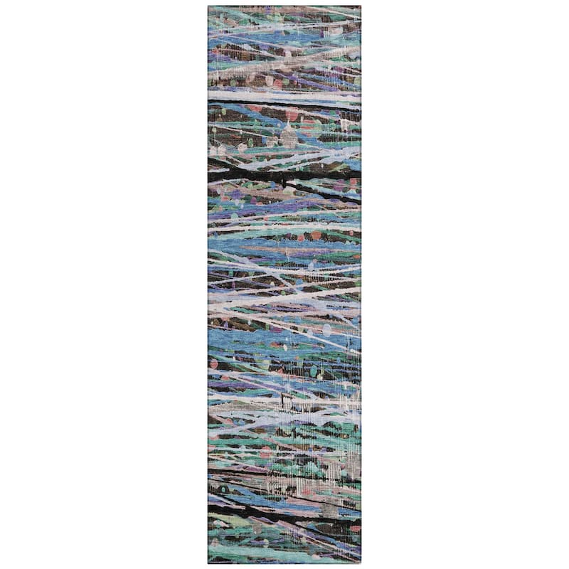 Machine Washable Indoor/Outdoor Abstract Stripes Chantille Rug