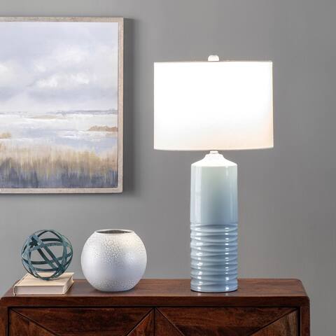 Watch Hill 27-inch Naomi Ceramic Linen Shade Light Sage Table Lamp - 14"W x 14"D x 27"H