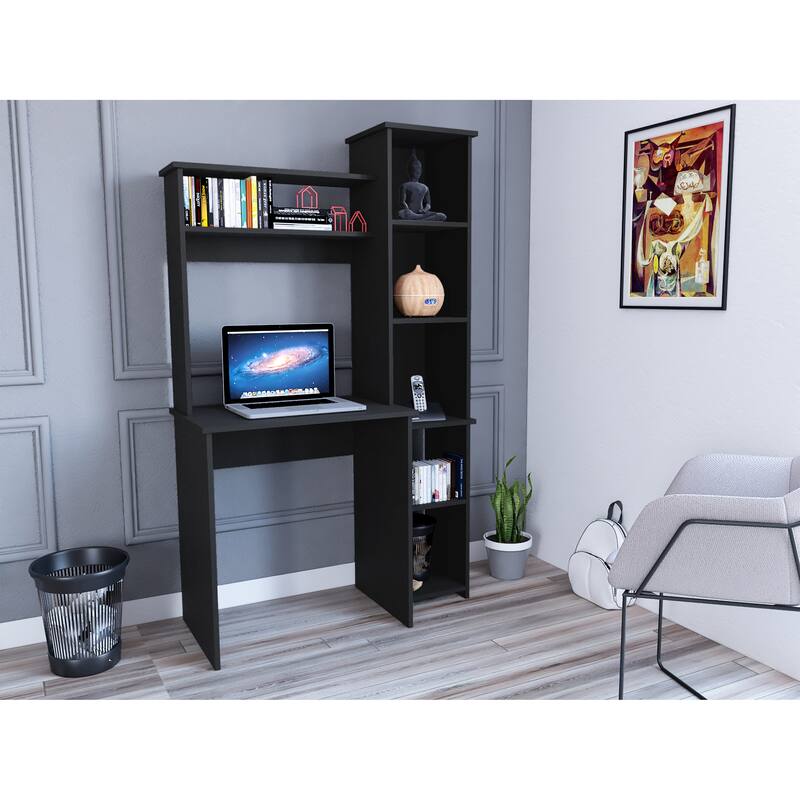 Compact Computer Desk with Hutch, Bookcase, and Spacious Workspace for Home Offices