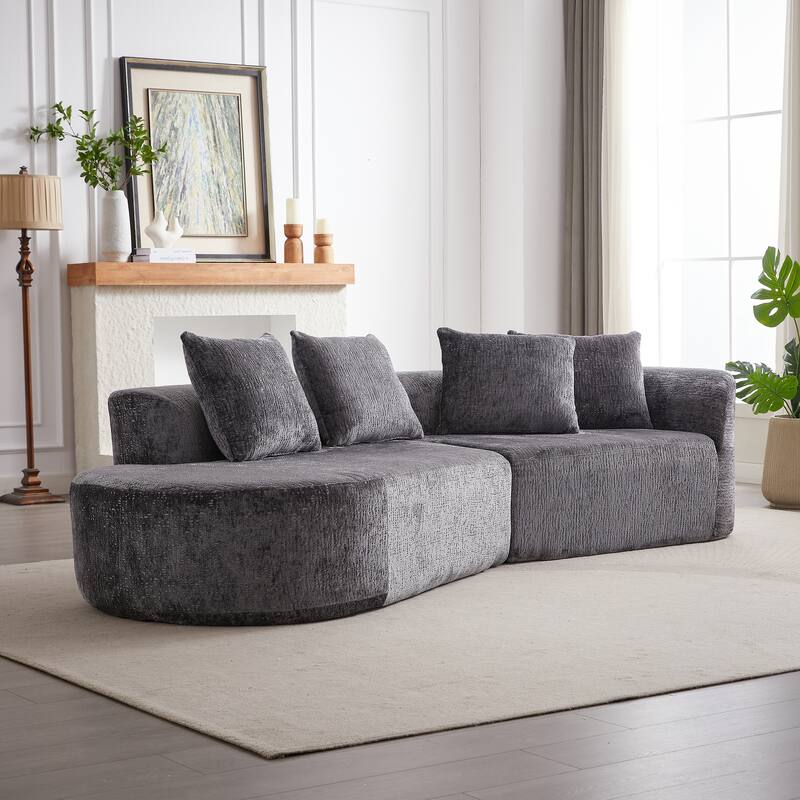 114" Chenille Deep-Seat Sectional Sofa with 4 Pillows