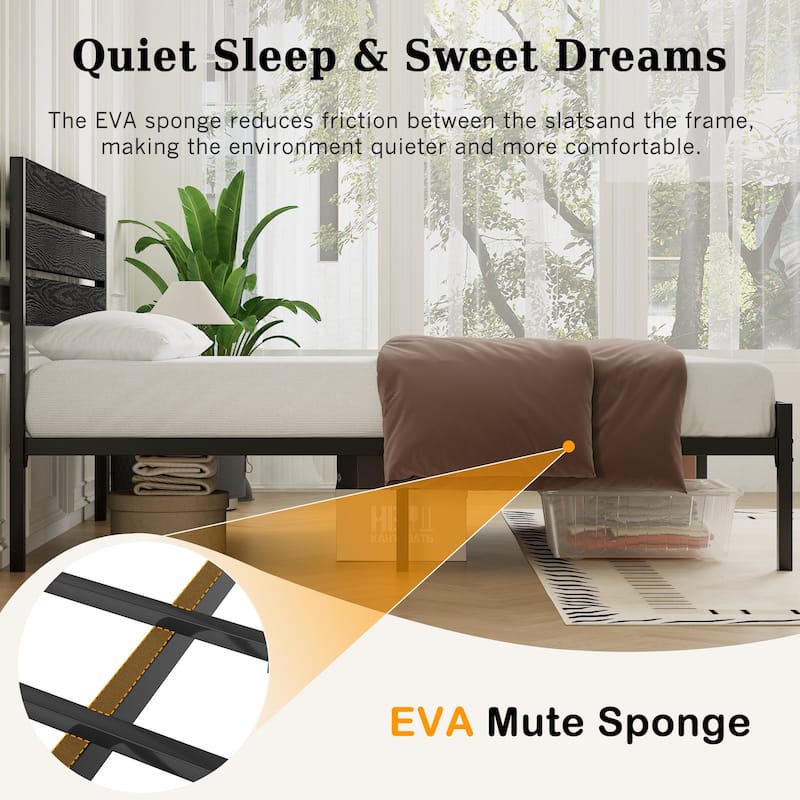 VECELO Industrial Wood Bed Frame with Headboard Twin Size Beds/Full Size Beds/Queen Size Beds