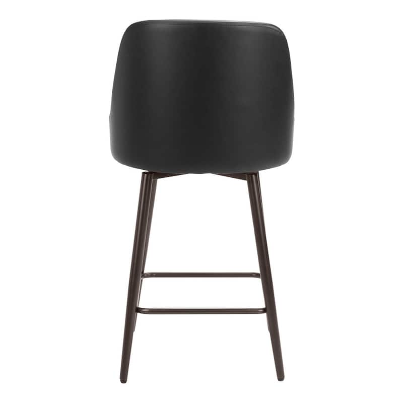 26" Black And Bronze Faux Leather And Steel Counter Height Swivel Bar Chair