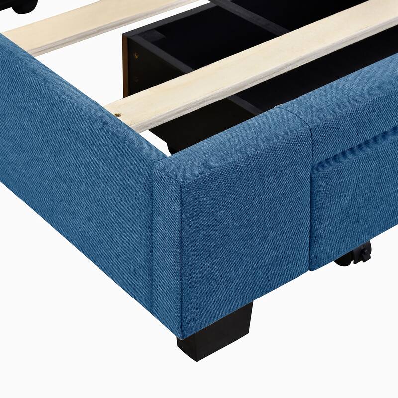 Queen Size Linen Upholstered Storage Platform Bed with Drawers