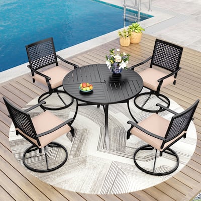 5-Piece Metal E-coating Patio Dining Set of 4 Swivel Chairs and 1 Metal Framed Round Table - N/A
