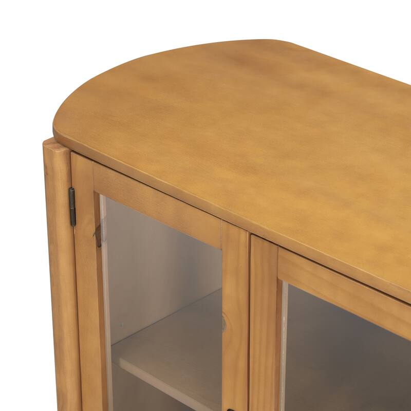4-Door Wood Storage Cabinet Buffet Sideboard with Shelves, Modern Display Cabinet with Glass Doors, Accent Console Table