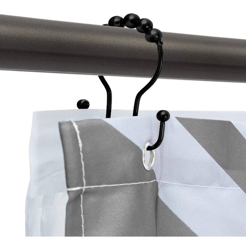 12 Piece Set - Matte Black Double Glide Shower Curtain Hooks Rings Rustproof Metal