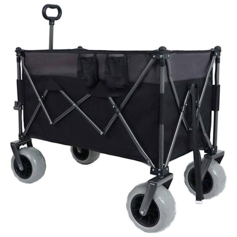 480lb Heavy-Duty Folding Wagon with 9"x4" Balloon Wheels - Includes Brakes, Pockets & Cup Holders