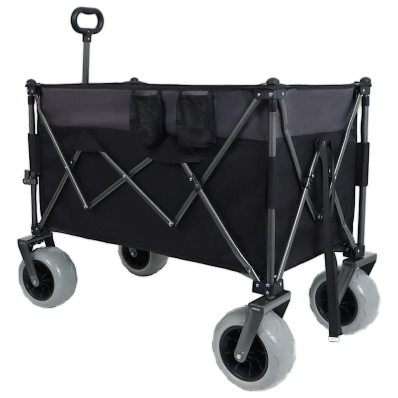 9"x4" All-Terrain Balloon Wheels,300L XL Heavy-Duty Folding Wagon Cart-480lbs Capacity,w/Brakes,Pockets,Cup Holders - Grey/Black