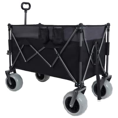 9"x4" All-Terrain Balloon Wheels,300L XL Heavy-Duty Folding Wagon Cart-480lbs Capacity,w/Brakes,Pockets,Cup Holders