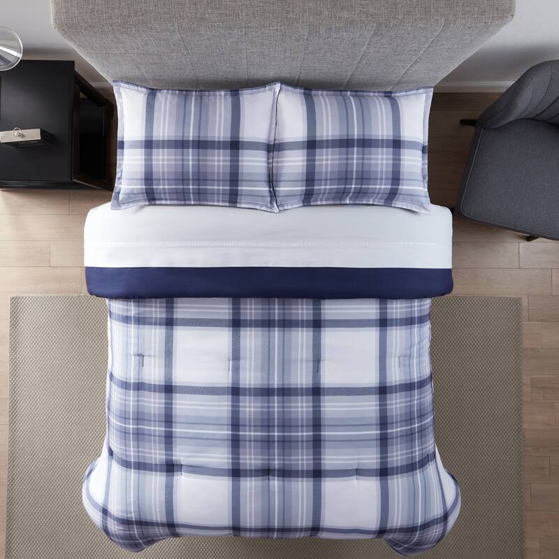 Serta Simply Clean Scott Plaid Antimicrobial Comforter Set - Blue - King