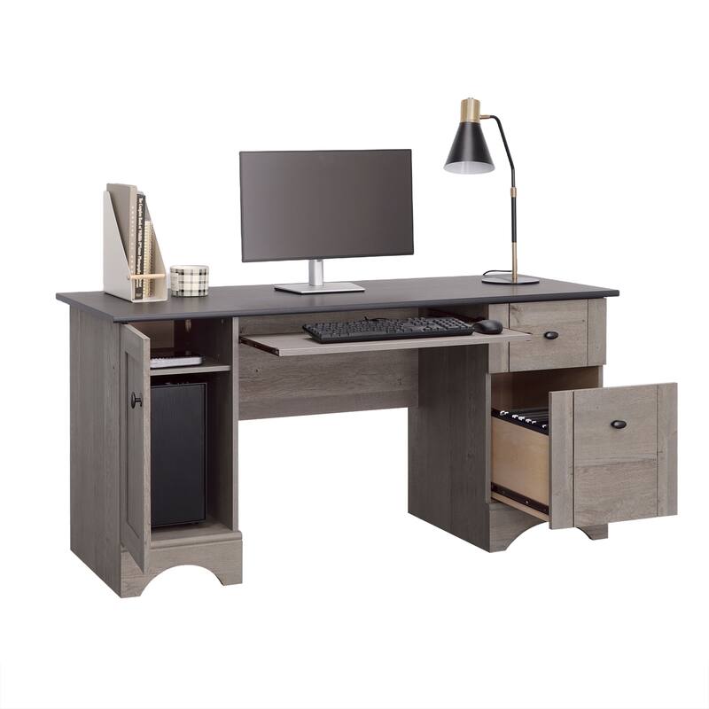 Anmytek Gray Oak Home Office Desk with Two Drawers Rustic Study Desk